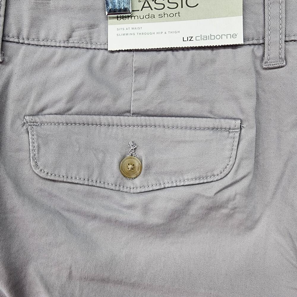 NWT Liz Claiborne Bermuda Shorts Womens 16 Gray Stretch Mid Rise Pockets - Picture 6 of 14